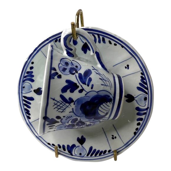 Delftware Delft Blue Dutch TEA CUP & SAUCER SET Blue White Demitasse Espresso - Picture 2 of 9